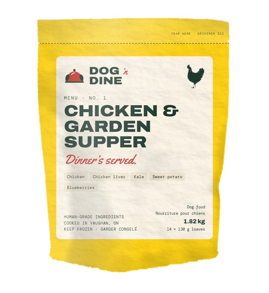 Dog 'n Dine No. 1 Chicken & Garden Supper, a 14-loaf frozen pouch